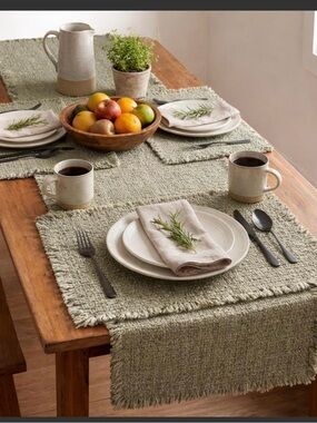 New Sage Green Textured Cotton 4 Placemat and Runner 19x92  Set - 181 Degrees